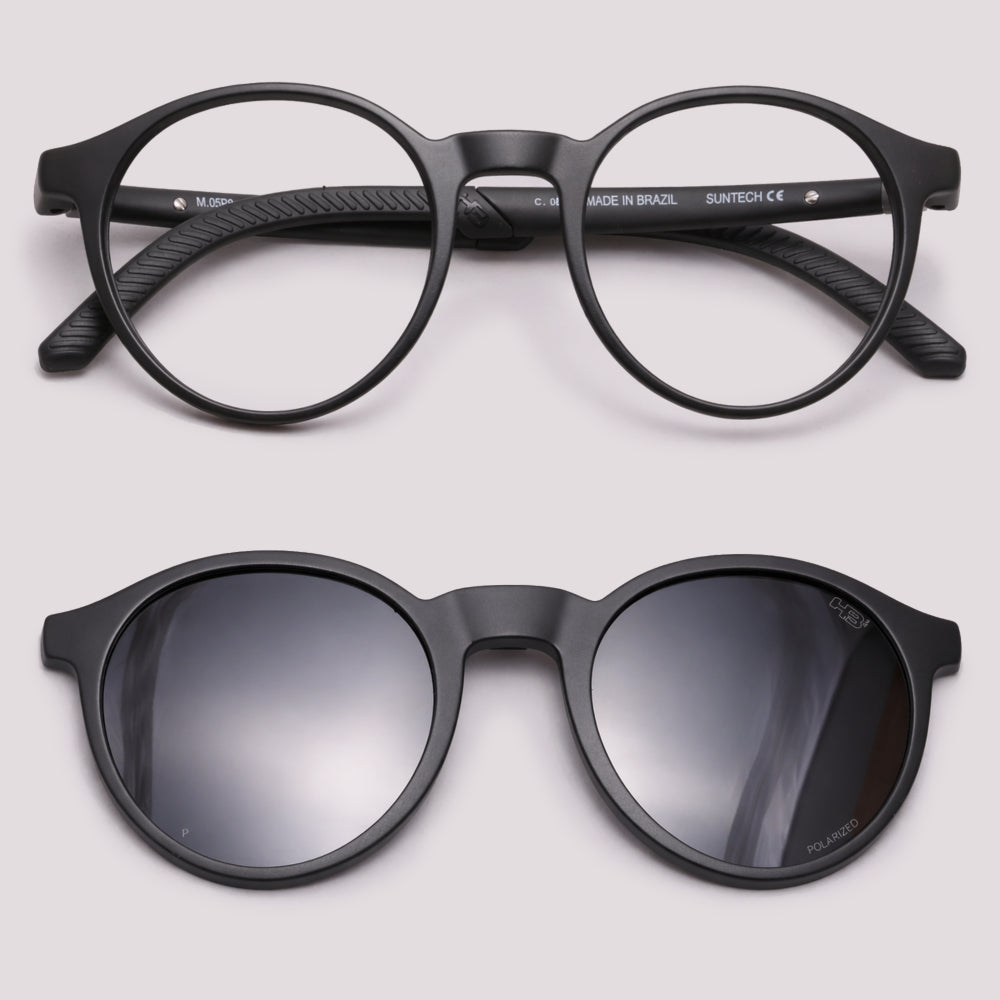 HB Switch 0526 Clip on Preto Fosco Preto Polarizado - Grau 48 mm