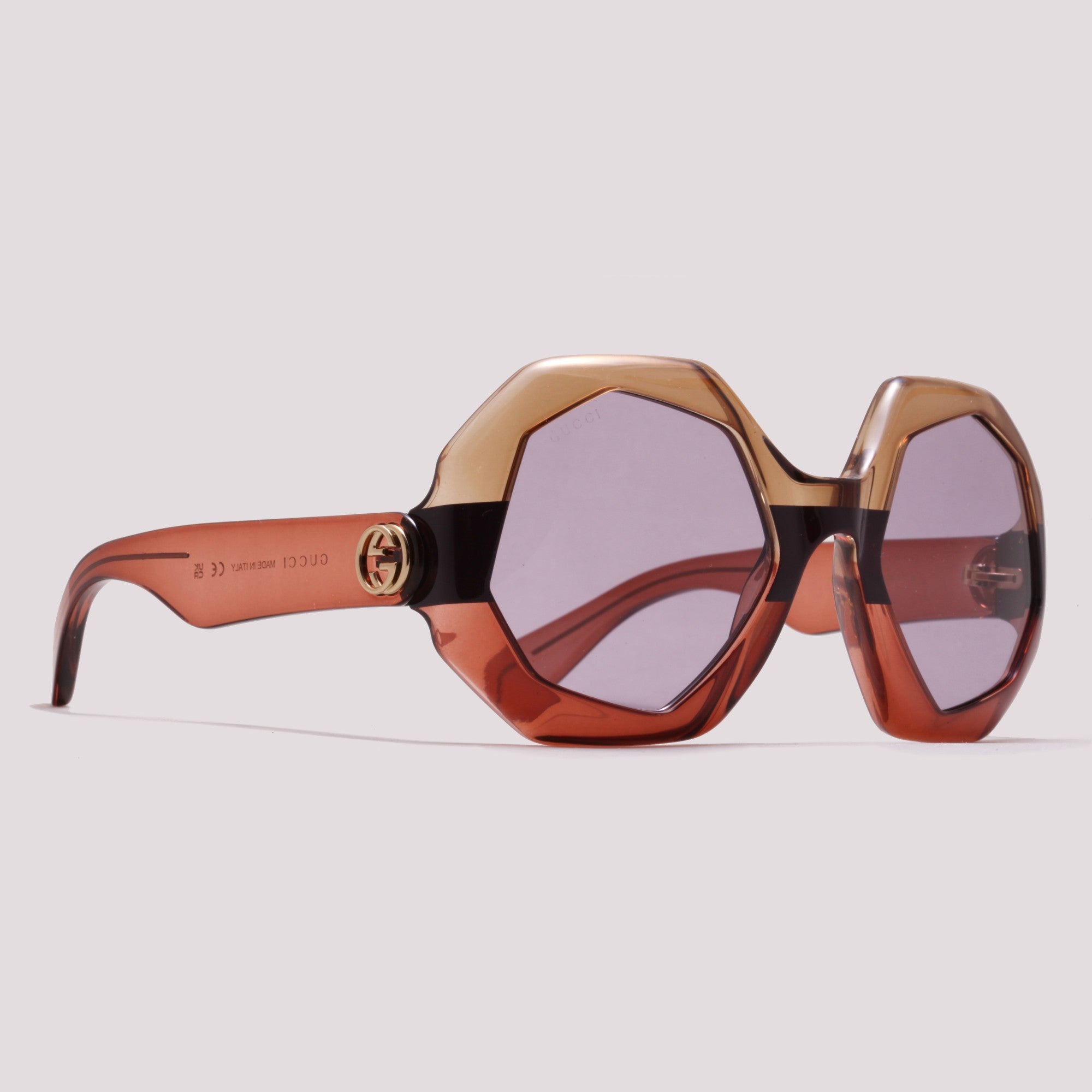 Gucci GG1242S 002 Marrom Translúcido Rosa Total - Sol - 57 mm