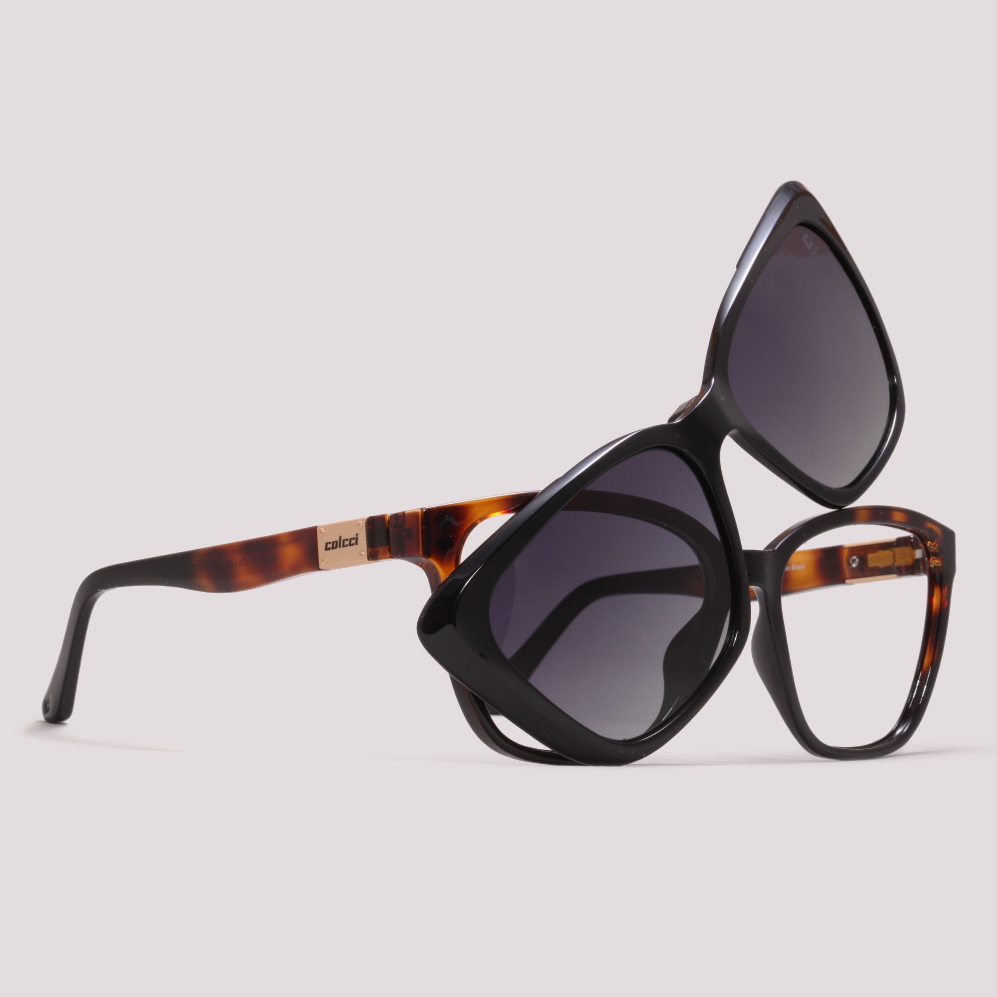 Colcci Bandy 3 Clip On Preto Brilho e Marrom Mesclado Preto Degradê - Grau - 57 mm