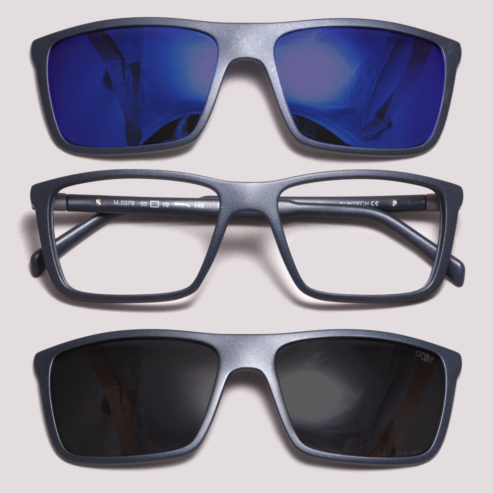 HB Switch 0379 Clip on Azul Fosco Azul Espelhado Polarizado - Grau - 55 mm