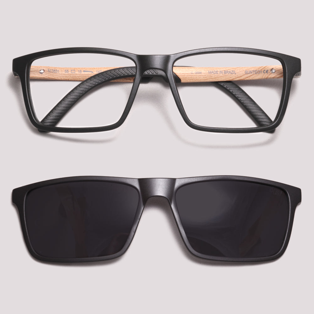 HB Switch 3 0531 Clip on Matte Black/Dark Wood Polarized Gray - Grau - 55 mm
