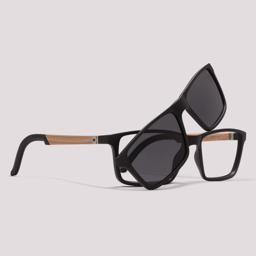 HB Switch 3 0531 Clip on Matte Black/Dark Wood Polarized Gray - Grau - 55 mm