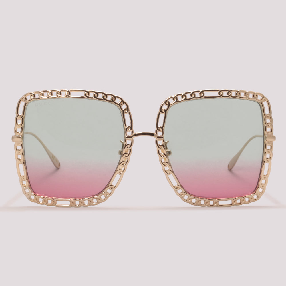 Gucci GG1033S 003 Dourado Brilho Verde e Lilás Degradê - Sol - 57 mm