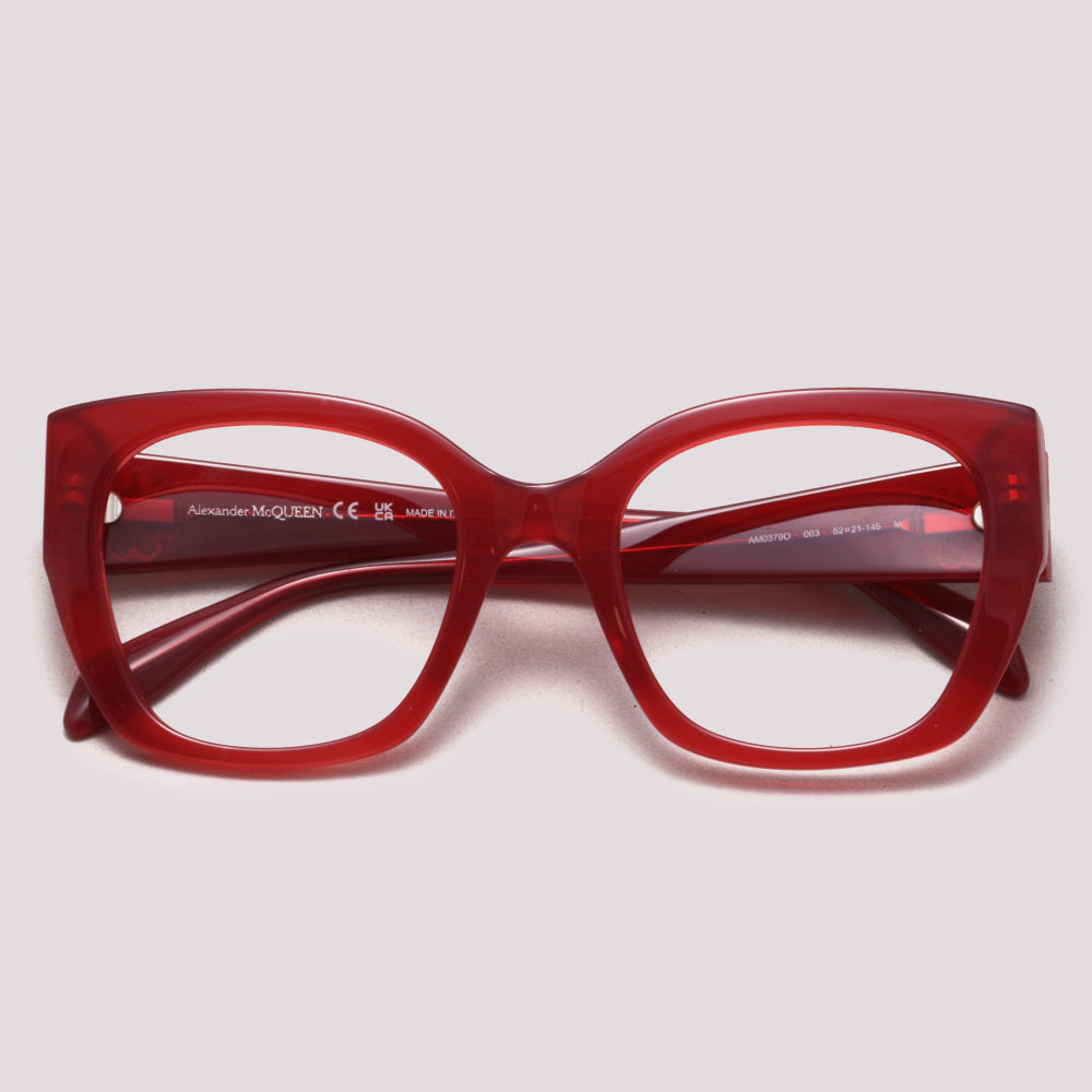 Alexander McQueen AM0379O 003 Vermelho Brilho Translúcido - Grau - 52 mm