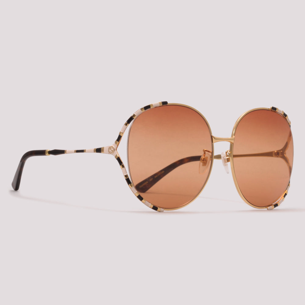 Gucci GG0595S 007 Dourado Brilho Marrom Espelhado - Sol - 59 mm