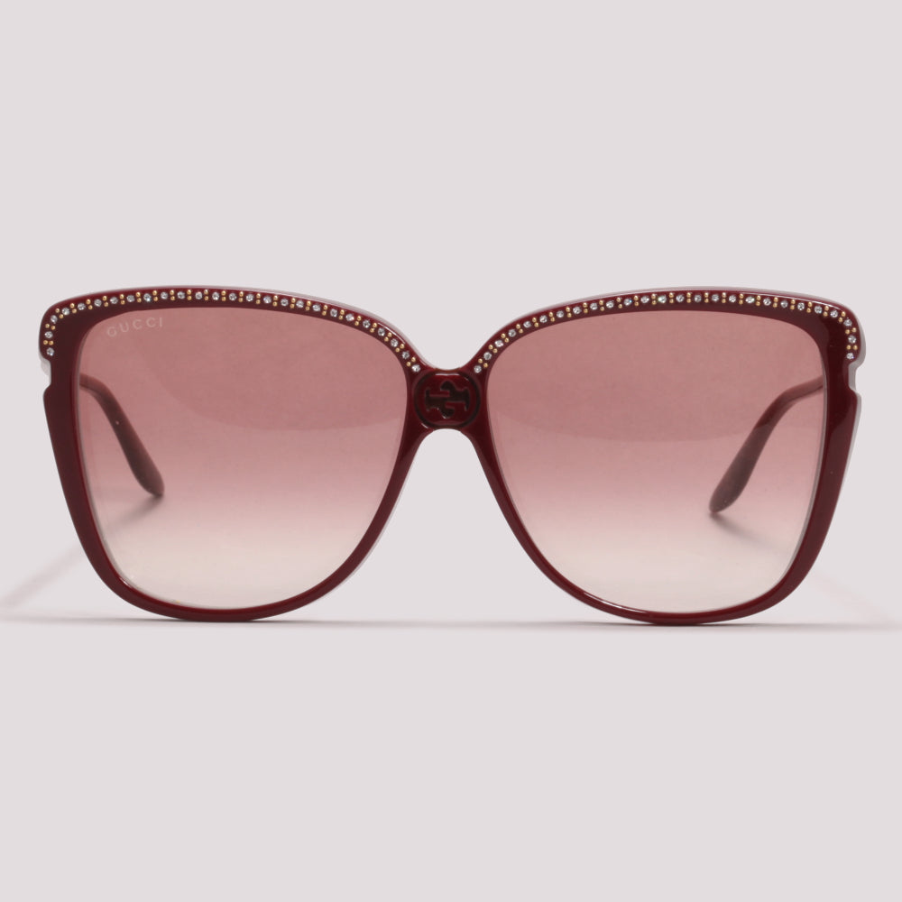 Gucci GG0709S 005 Vinho Brilho Marrom Degradê - Sol - 63 mm