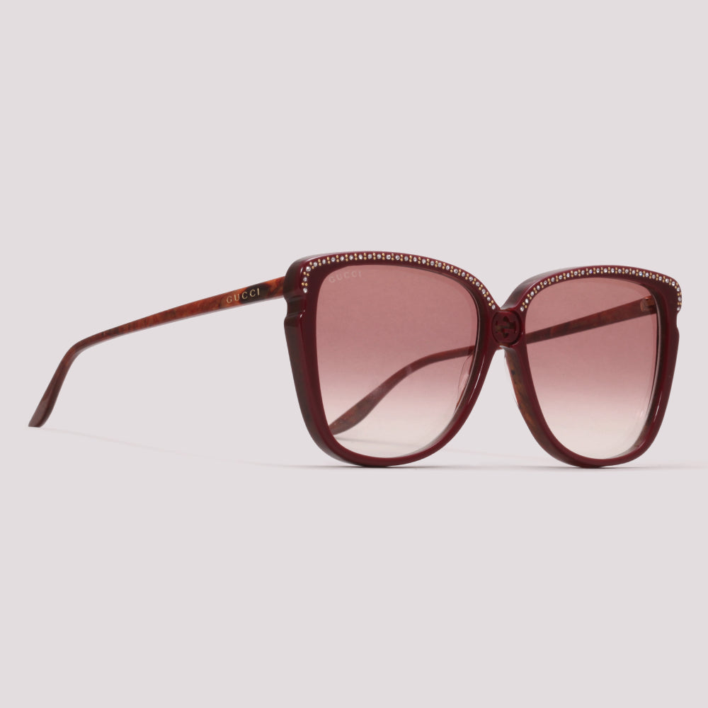 Gucci GG0709S 005 Vinho Brilho Marrom Degradê - Sol - 63 mm