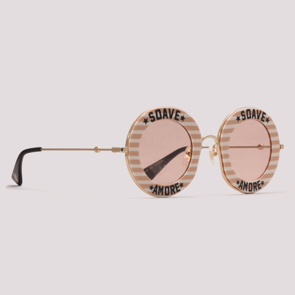 Gucci GG0113S 009 Dourado Brilho Rosa - Sol - 44 mm