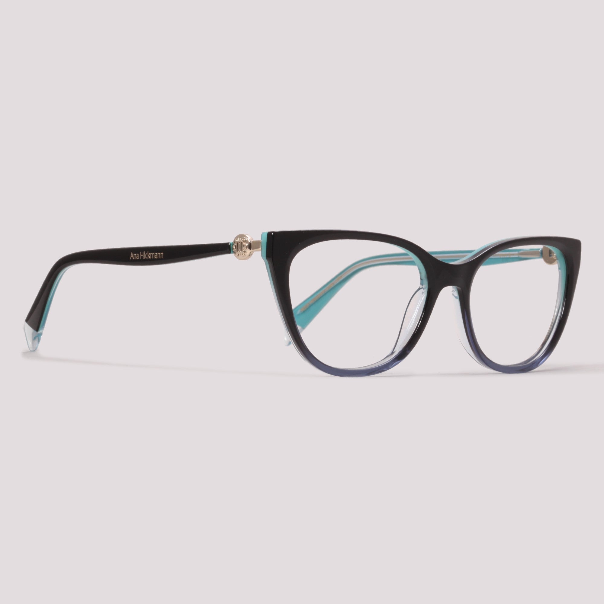 Ana Hickmann Vivi 5 Clip on A02 Preto e Azul Brilho Preto Degradê - Grau - 55 mm