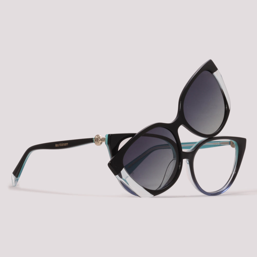 Ana Hickmann Vivi 6 Clip on A02 Preto Brilho e Azul Preto Degradê - Grau - 53 mm