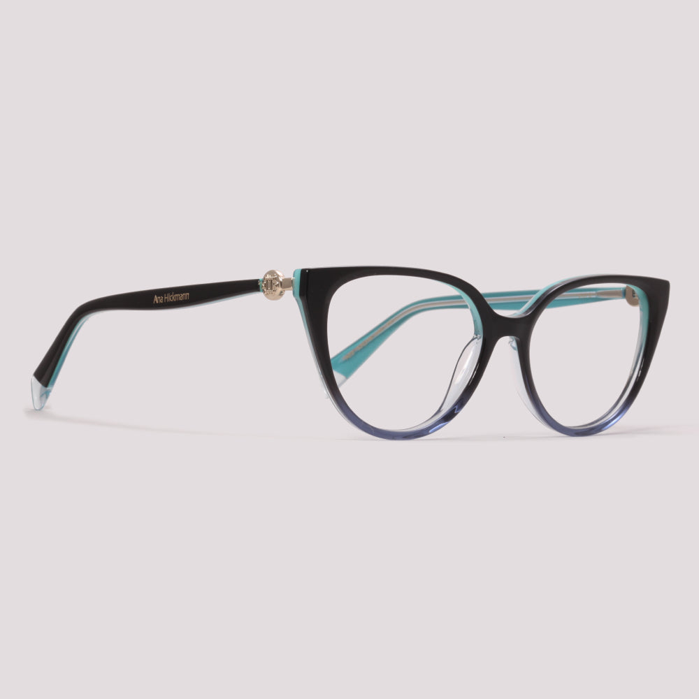 Ana Hickmann Vivi 6 Clip on A02 Preto Brilho e Azul Preto Degradê - Grau - 53 mm