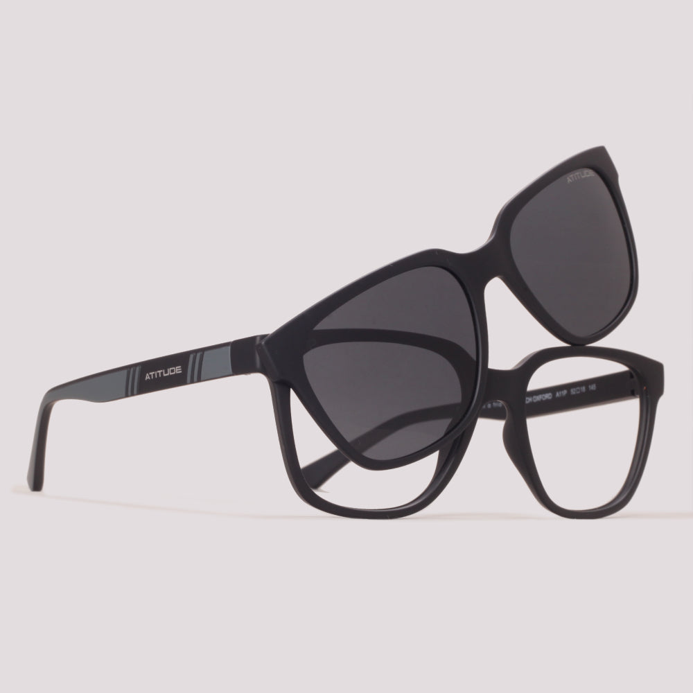 Atitude Attach Oxford Clip on A11P Preto Fosco Preto Polarizado - Grau - 52 mm