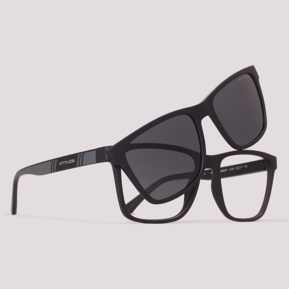 Atitude Attach Varsity Clip on A11P Preto Fosco Preto Polarizado - Grau - 53 mm