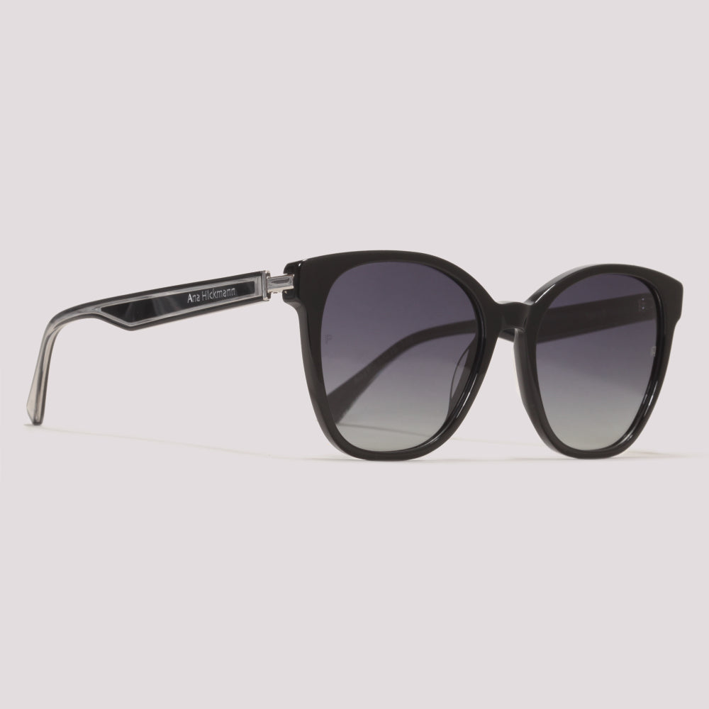 Ana Hickmann Nina 9 A02P Preto e Prata Brilho Preto Polarizado - Sol - 54 mm