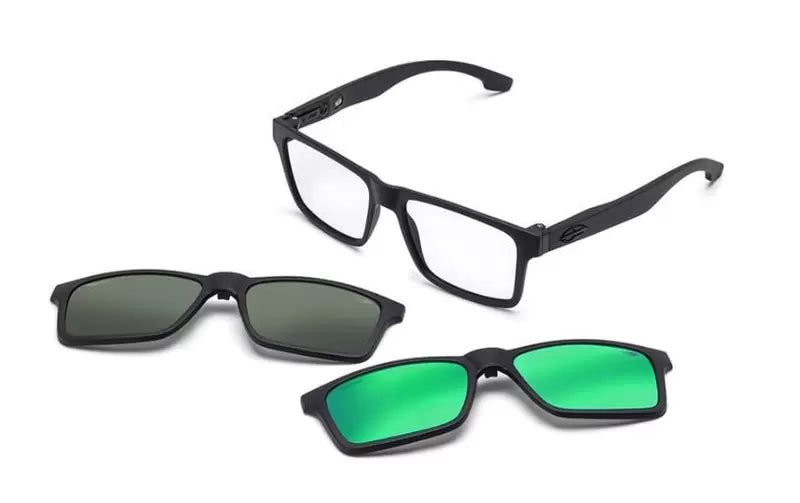 Mormaii Swap NG Duo Clip On Preto Fosco / Verde Espelhado Polarizado / Verde G15 Polarizado - Lente 5,6 cm
