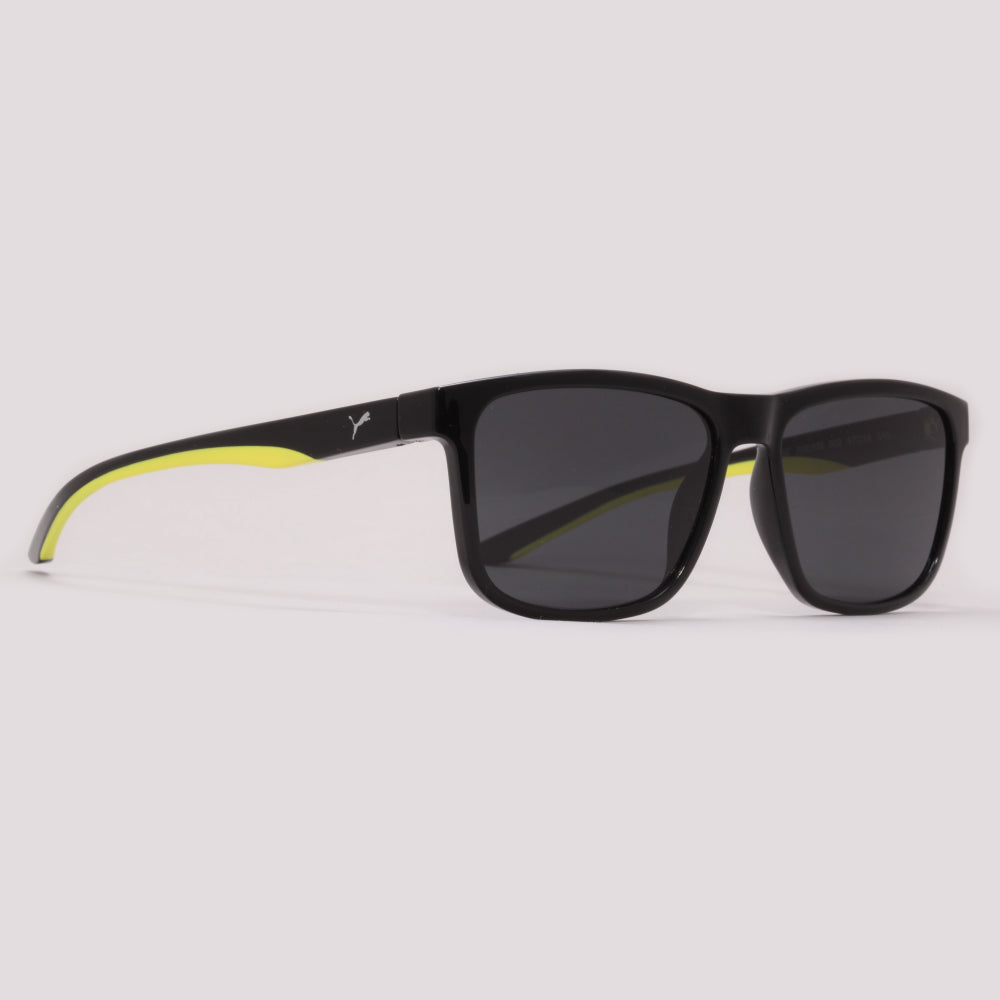 Puma PU0193S 002 Preto Brilho e Amarelo Fosco Cinza - Sol - 57 mm