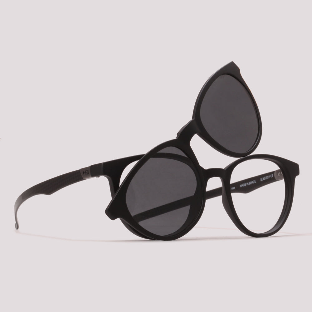 HB Duotech 0253 Clip On Preto Fosco Fibra de Carbono Cinza Polarizado - Grau - 49 mm