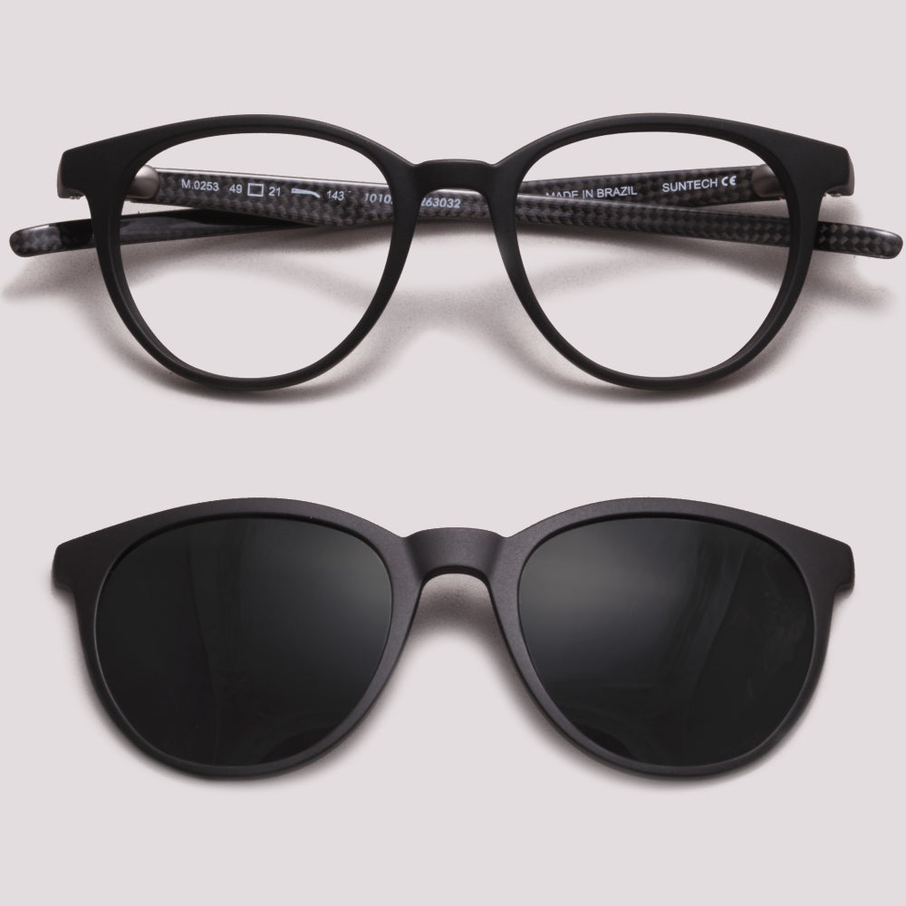 HB Duotech 0253 Clip On Preto Fosco Fibra de Carbono Cinza Polarizado - Grau - 49 mm