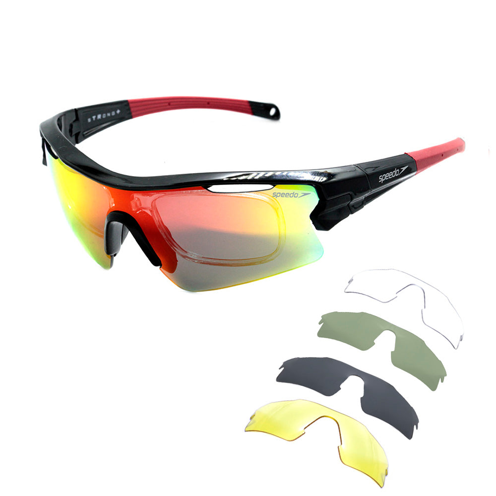 Speedo Pro 3 Clip-On A01 Preto Brilho e Vermelho Fosco/ Vermelho Espelhado - Lente 16 cm