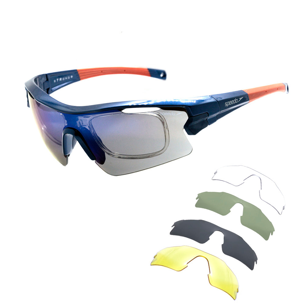 Speedo Pro 3 Clip-On D01 Azul Brilho e Laranja Fosco/ Azul Espelhado - Lente 16 cm