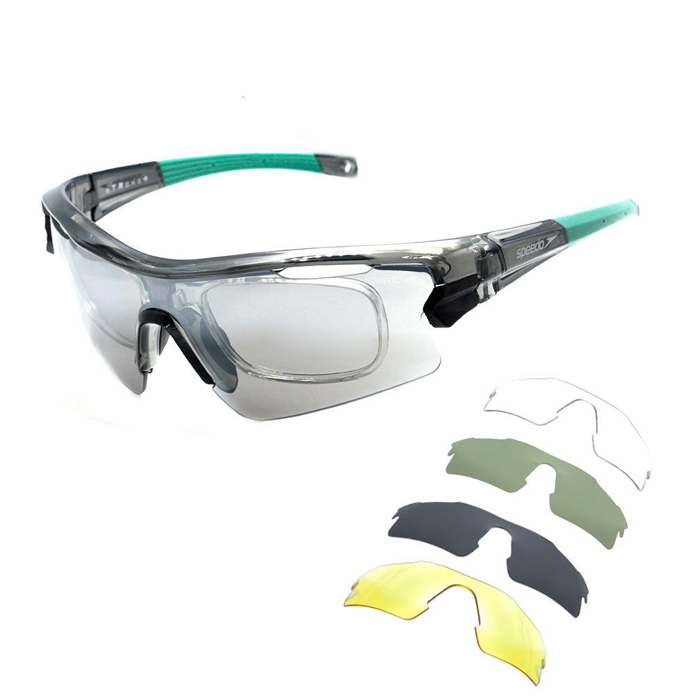 Speedo Pro 3 Clip-On H01 Preto Translúcido Brilho e Verde Fosco/Prata Espelhado - Lente 16 cm