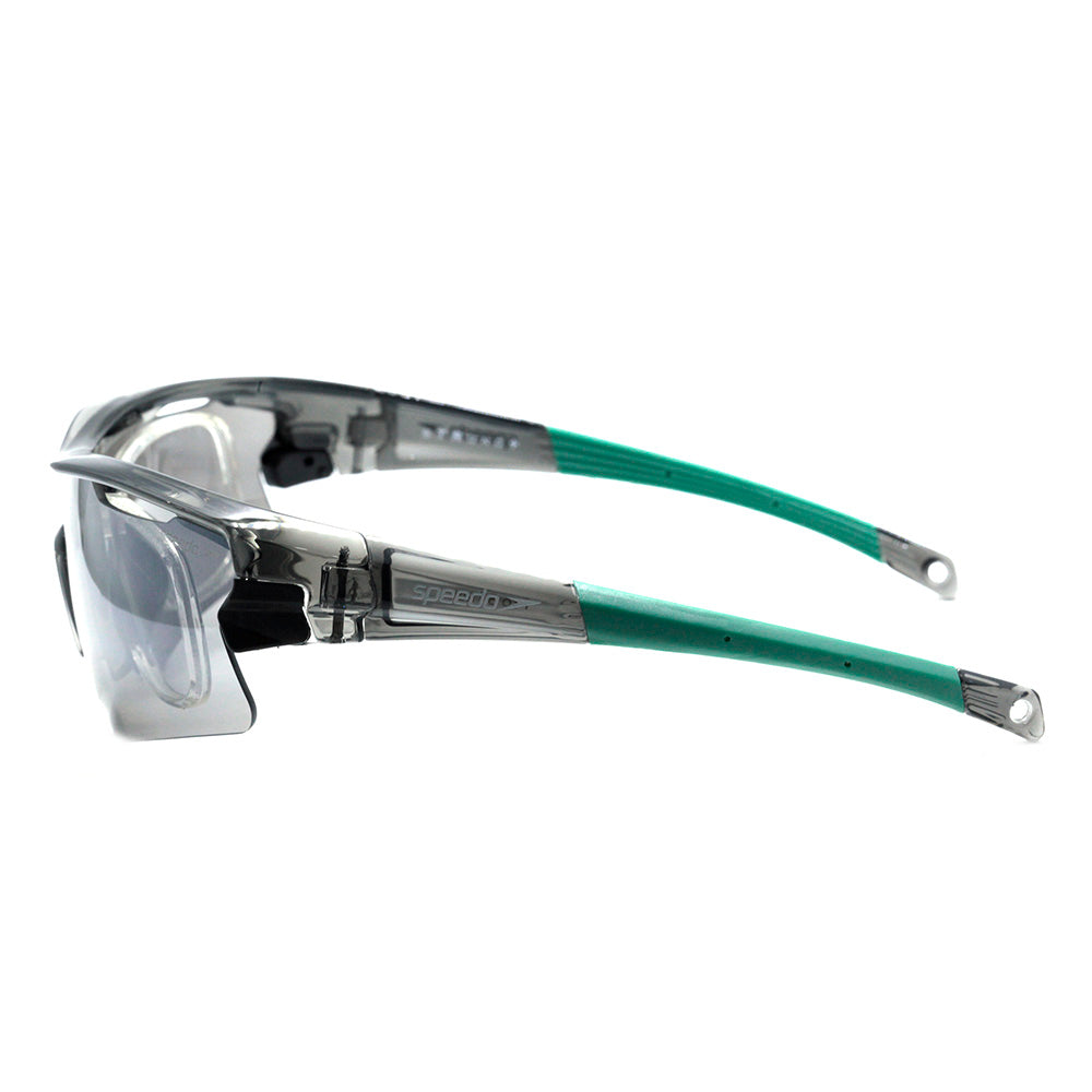 Speedo Pro 3 Clip-On H01 Preto Translúcido Brilho e Verde Fosco/Prata Espelhado - Lente 16 cm
