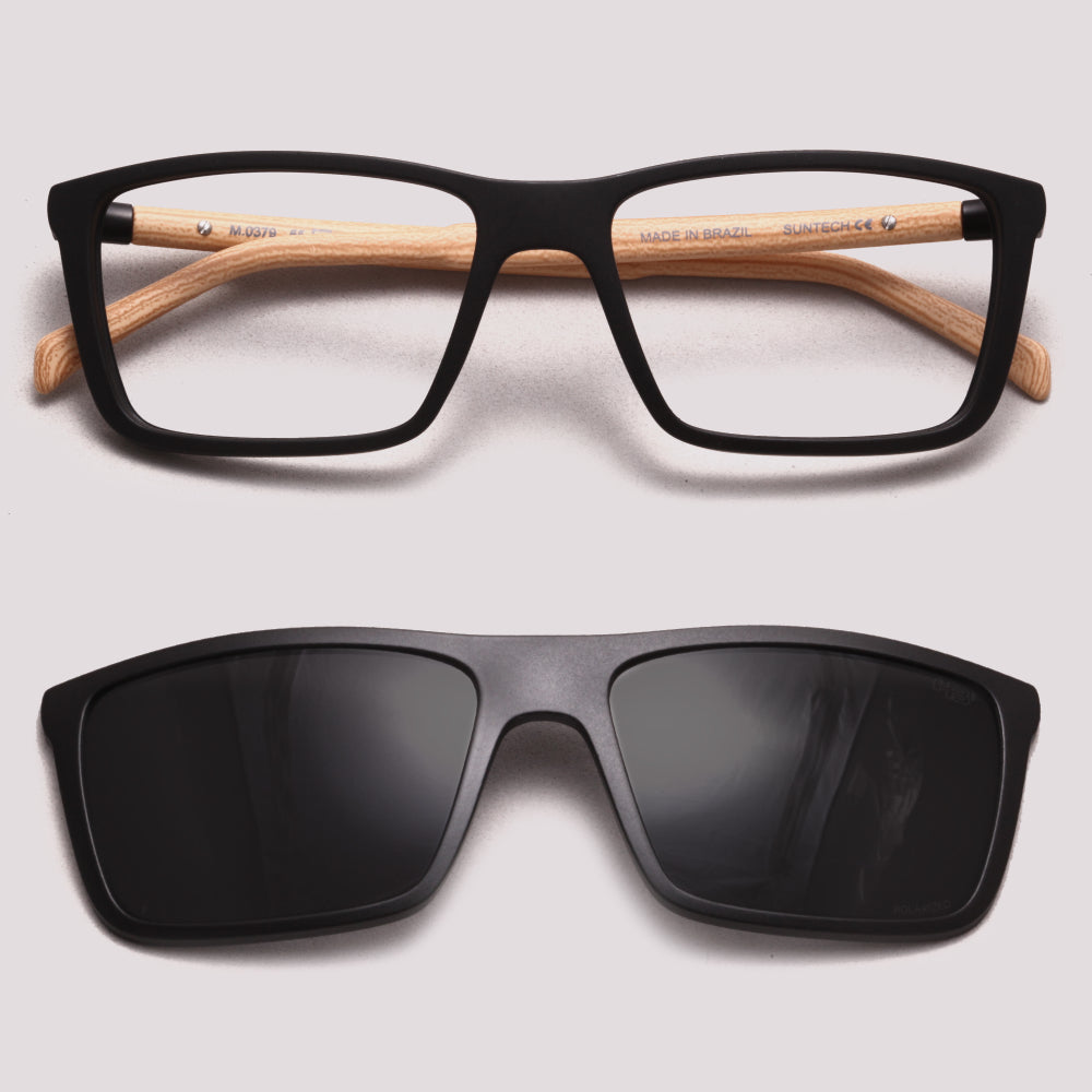 HB 0379 Switch Clip On Preto Fosco Madeira Cinza Polarizado - Grau - 55 mm