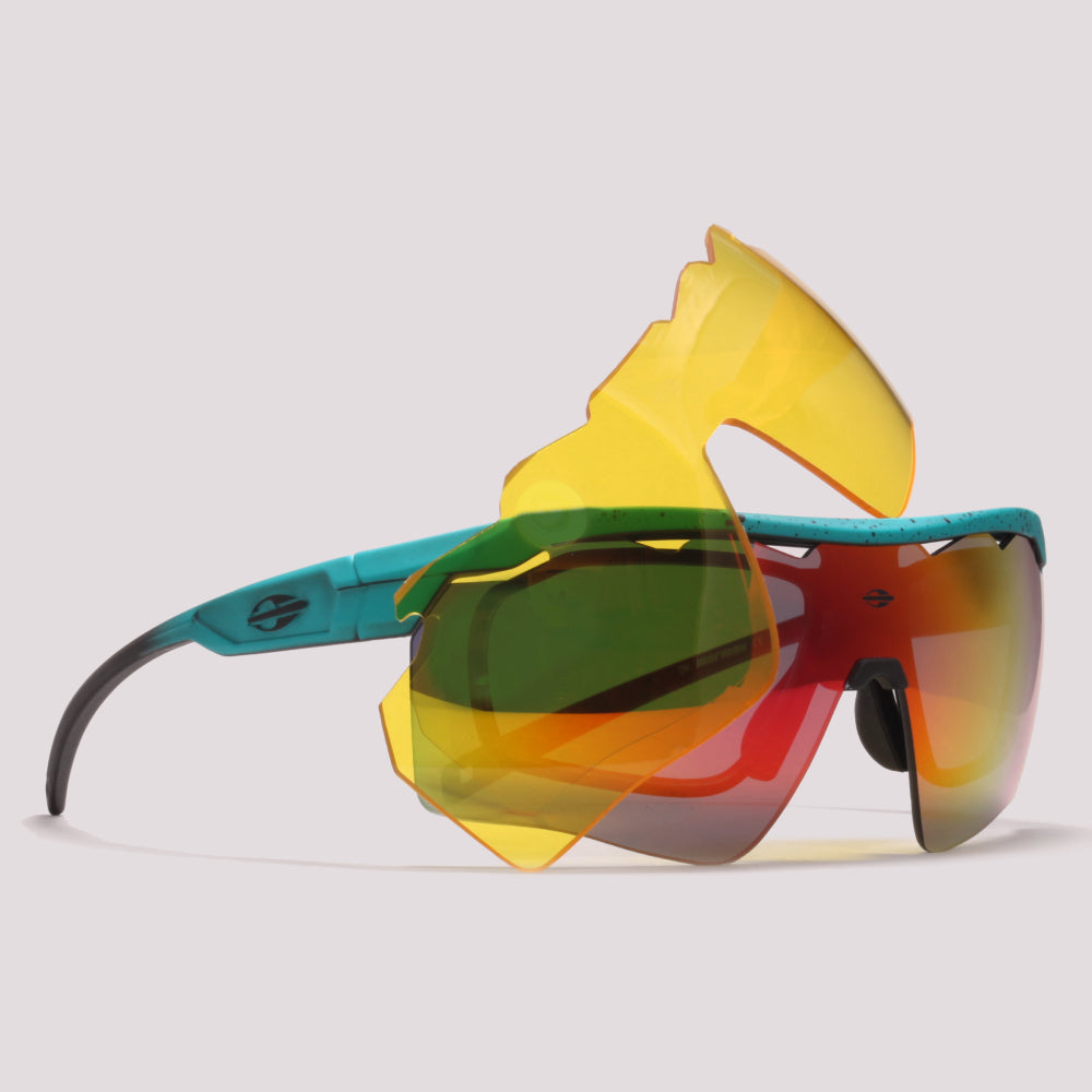 Óculos para Beach Tenis Mormaii Clip On Smash 2 Verde e Preto Fosco/ Vermelho Espelhado/ Amarelo - Lente 15,0 cm