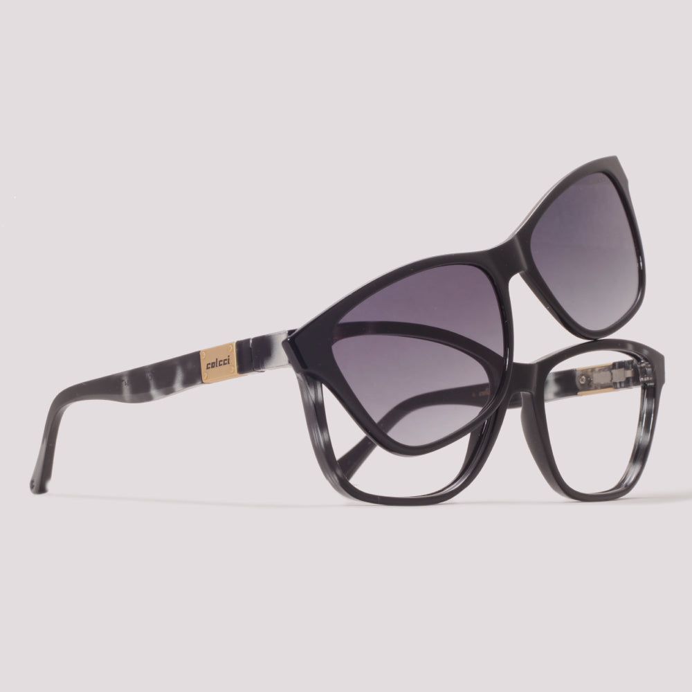 Colcci Bandy 7 Clip On Preto Brilho Demi Preto e Branco - Grau - 54 mm