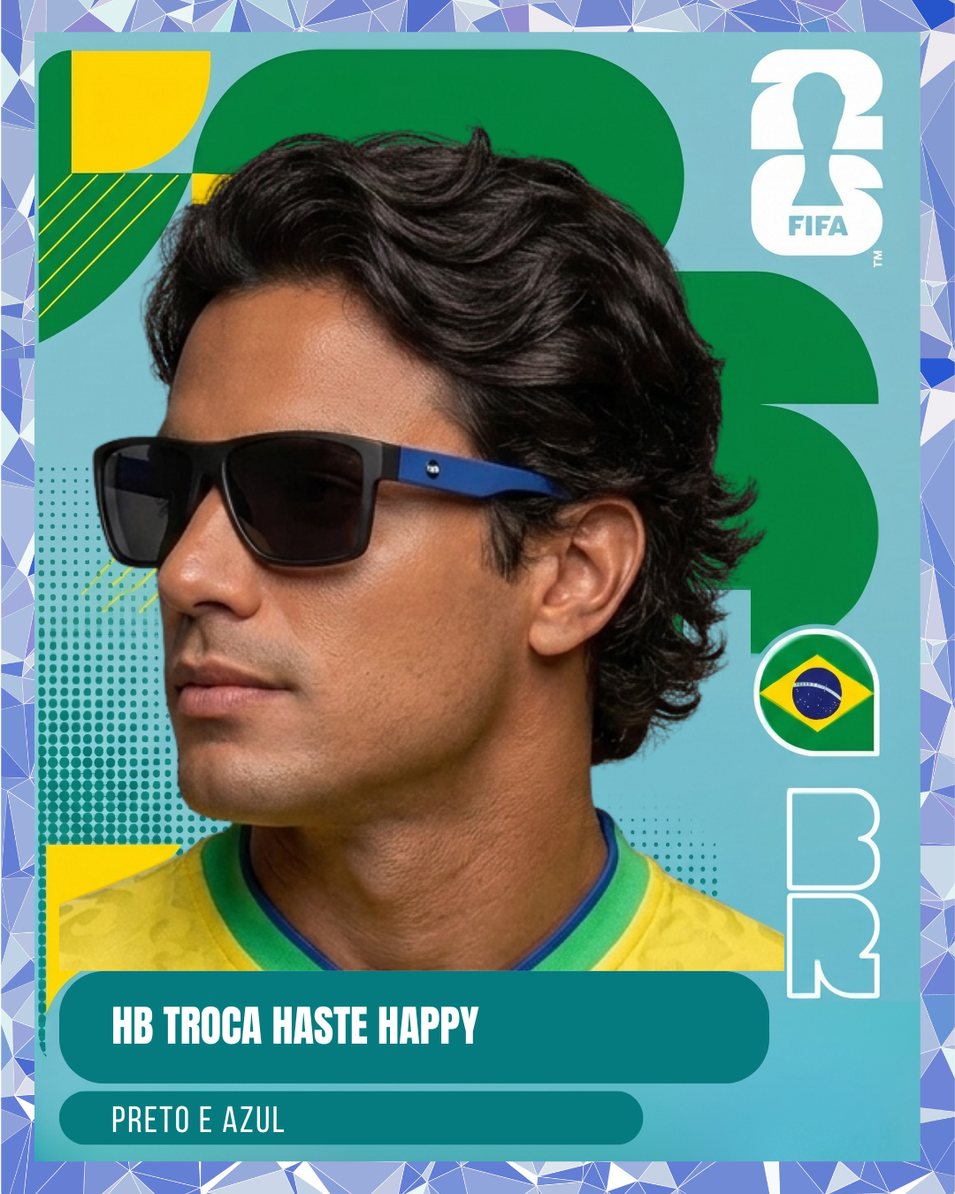 HB Troca Haste Happy Preto Fosco + Hastes Azul + Hastes Fibra de Carbono Azul Espelhado - Sol - 58 mm