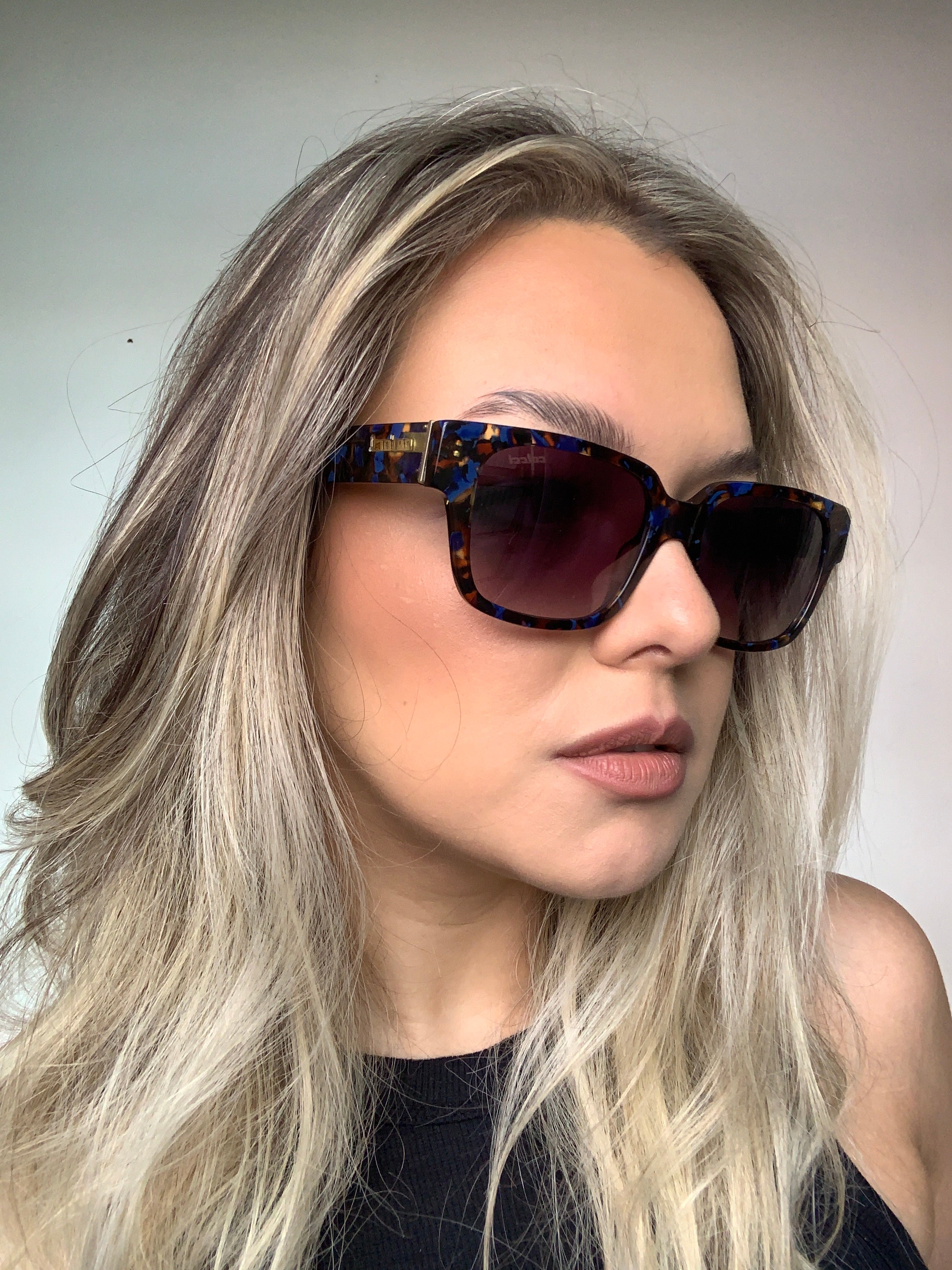 Colcci Dominique Marrom e Azul Mesclado/ Preto Degradê - 53 mm - Sol