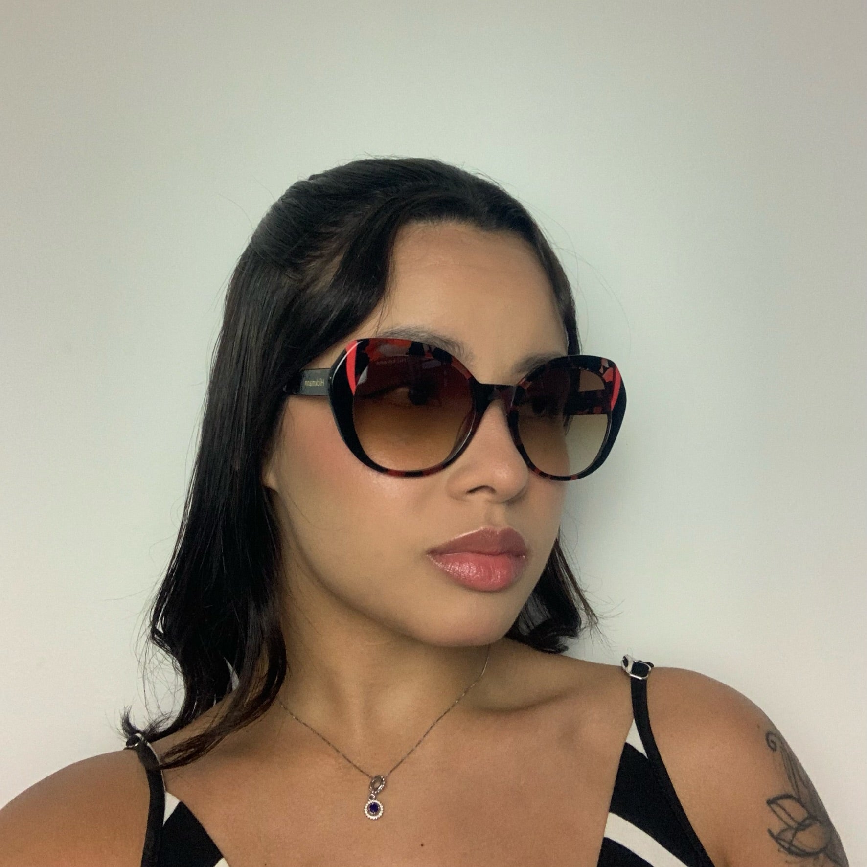 Hickmann HI90007 G21 Preto Mesclado Vermelho Marrom Degradê - Sol - 54 mm