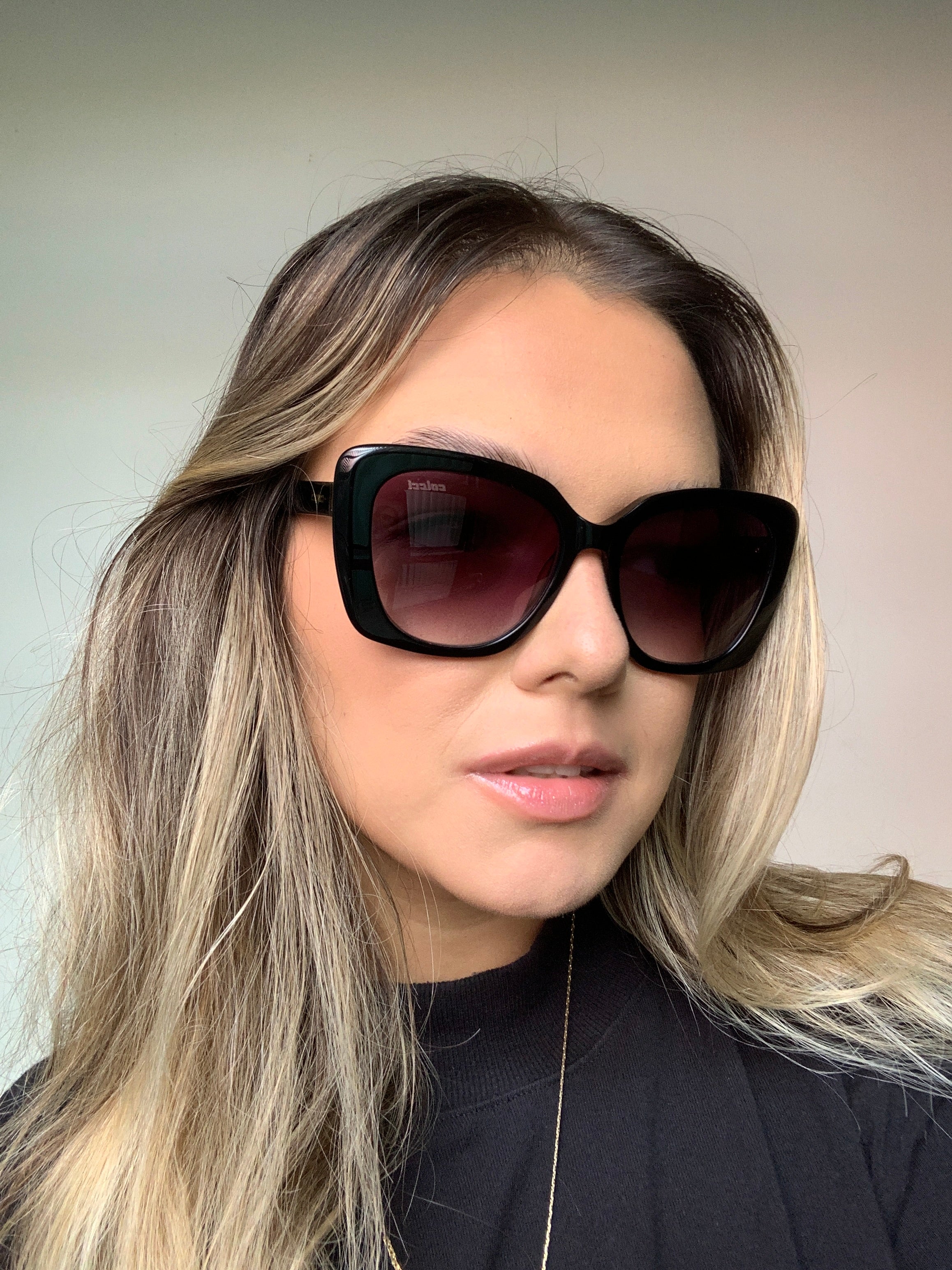Colcci Alexia Retrô Preto Brilho/Cinza Degradê - Solar - TAM 52 mm
