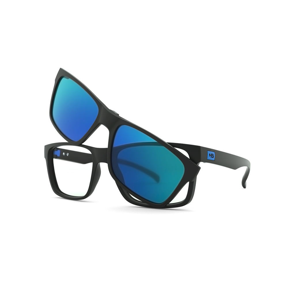 HB Polytech 0339 Clip On Matte Black / Blue Chrome Polarized - Lente 5,3 cm - Grau