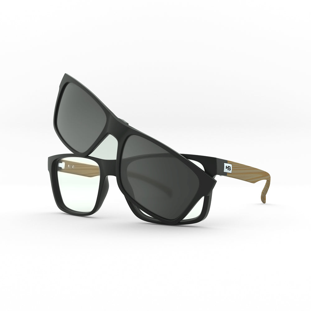 HB Polytech 0339 Clip On Matte Black Wood / Gray Polarized - Lente 5,3 cm  - Grau
