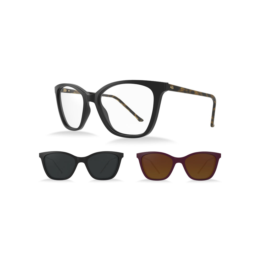 HB Switch Clip on 0385 Gloss Black Havanna/Black Passionat / Polarized Gray - Grau