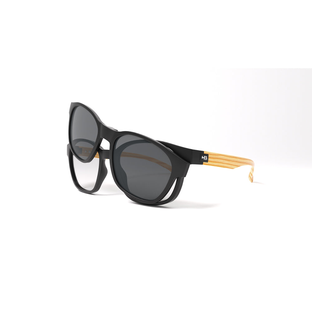 HB Switch Clip on 0448 Matte Black Wood/ Polarized Gray  Lente 5,0 cm  - Grau