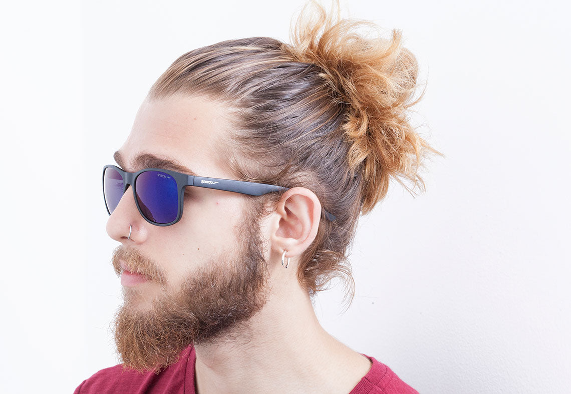 Óculos de Sol Speedo Sloan A01 Preto Fosco / Azul Espelhado Polarizado -- Lente 5,5 cm