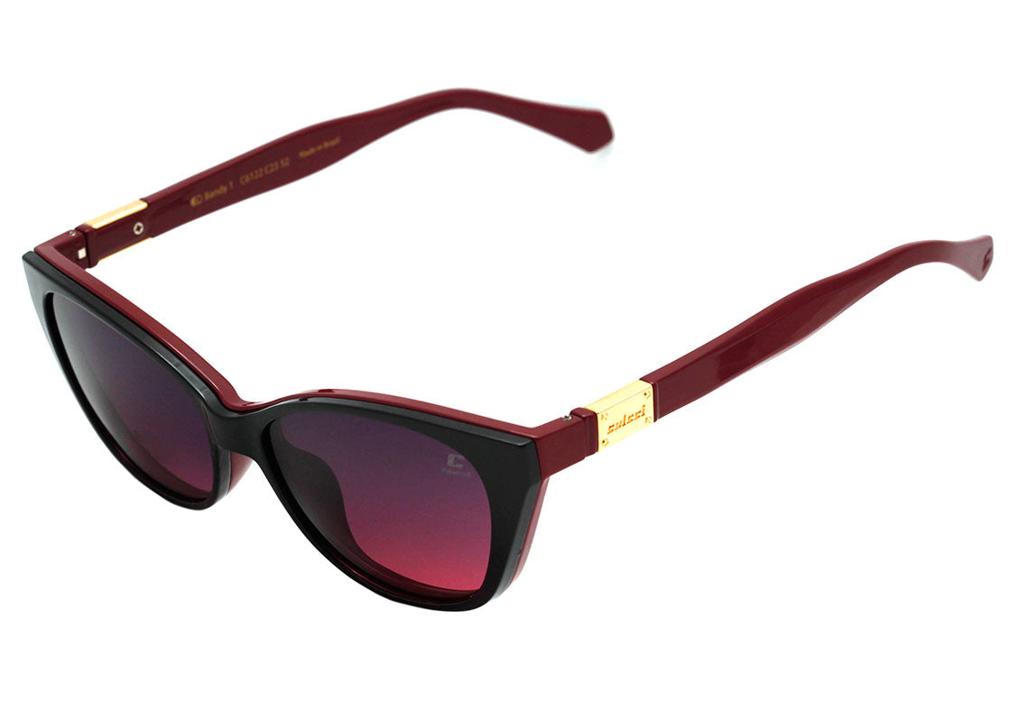 Óculos de Grau Colcci Bandy 1 Clip On Vinho Brilho / Preto Brilho / Vinho Degradê Polarizado - Lente 5,2 cm