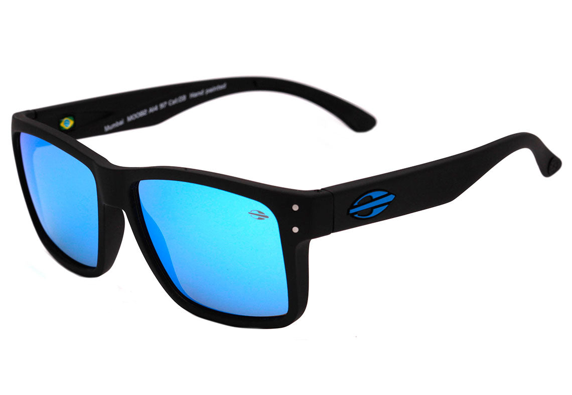 Mormaii Mumbai Preto Fosco / Azul Espelhado Unico - Lente 5,5 cm - Sol