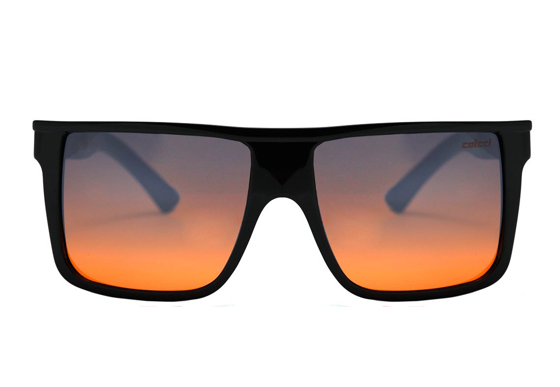 Óculos de Sol Colcci Garnet Aluminium Preto Brilho / Azul e Laranja Degradê Espelhado Unico - 55 mm