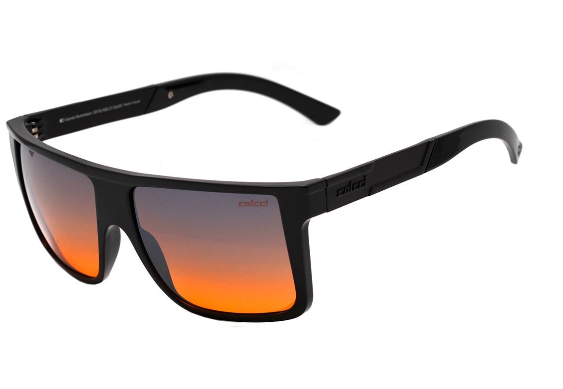 Óculos de Sol Colcci Garnet Aluminium Preto Brilho / Azul e Laranja Degradê Espelhado Unico - 55 mm