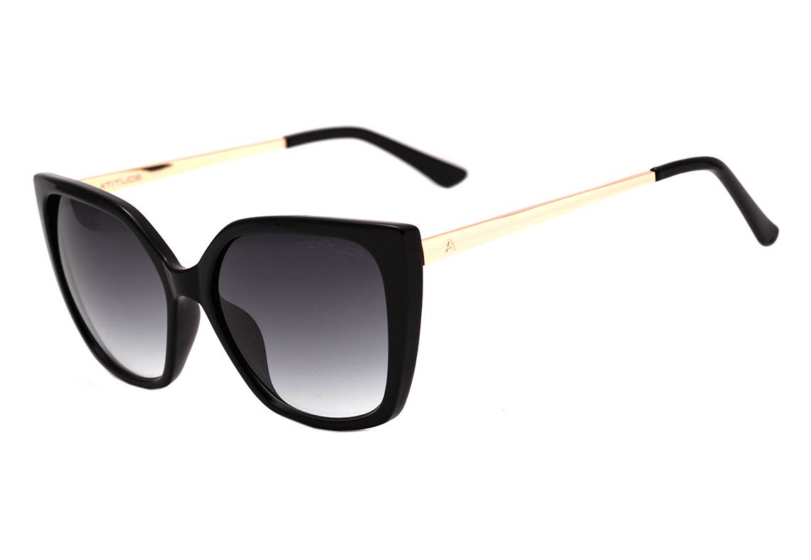 Óculos de Sol Atitude At 5406 A01 Preto E Dourado Brilho/ Cinza Degradê Lente 5,7 Cm