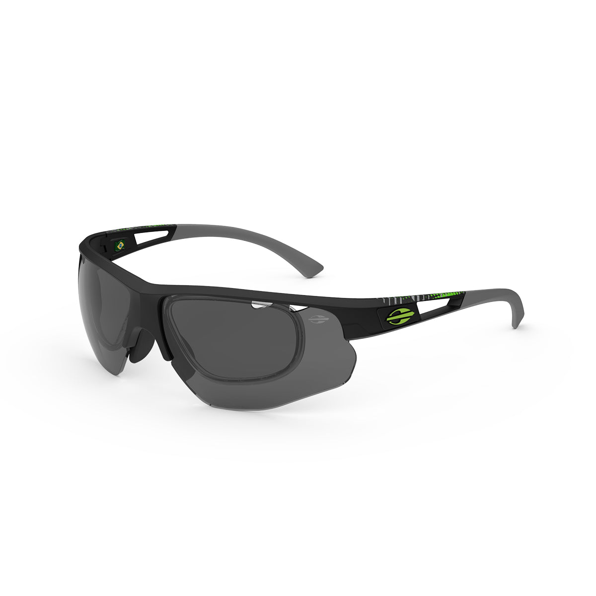 Mormaii Eagle Clip On Preto Fosco e Verde / Cinza - Lente 7,8 cm