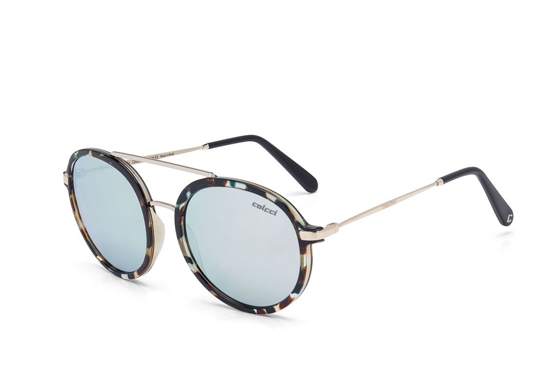 Óculos de Sol Colcci Cindy AZUL MARROM E DOURADO BRILHO/ PRATA ESPELHADO UNICO