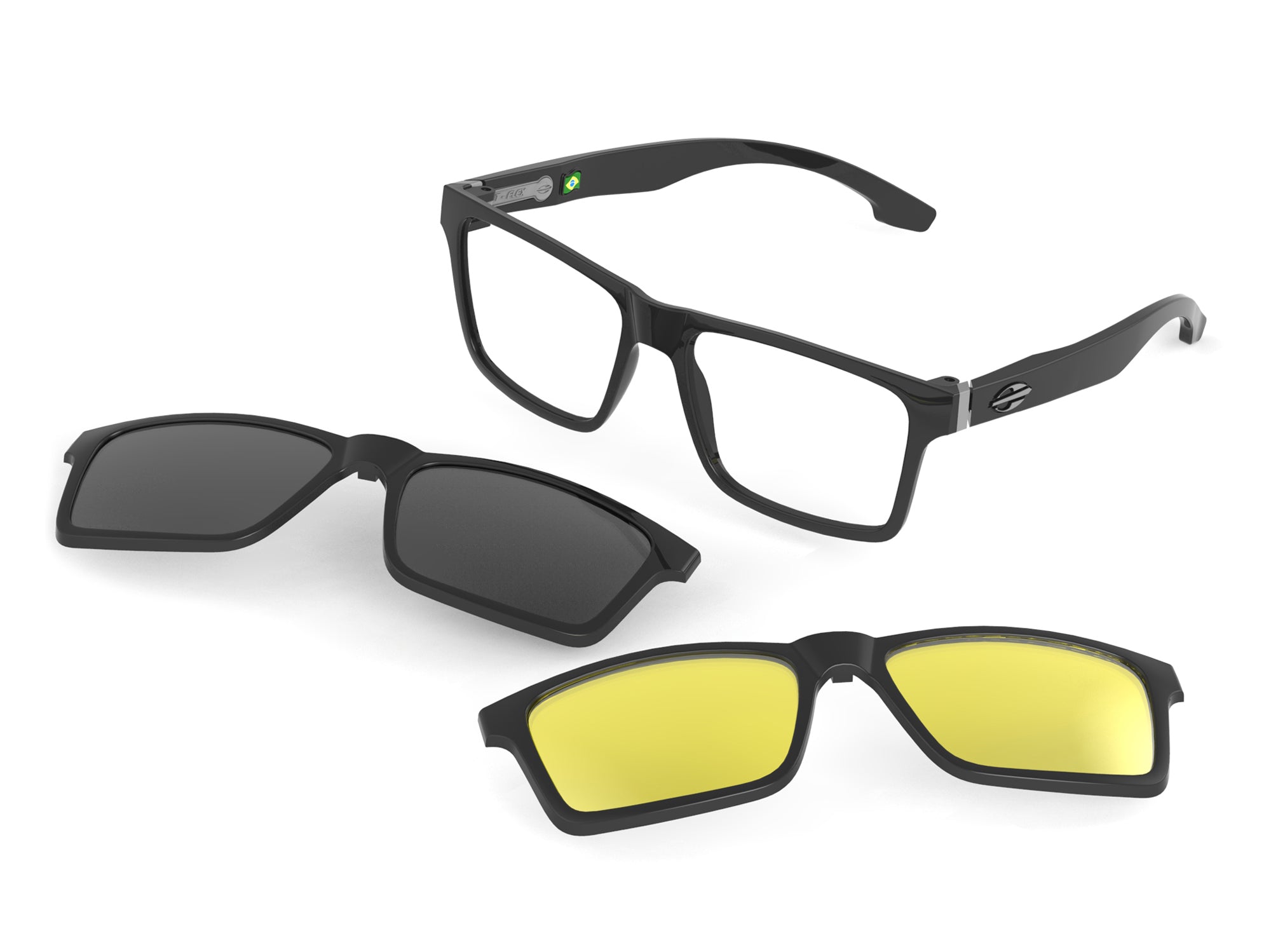 Mormaii Swap Clip On Preto Brilho/ Cinza Polarizado/ Amarelo Polarizado 56 mm