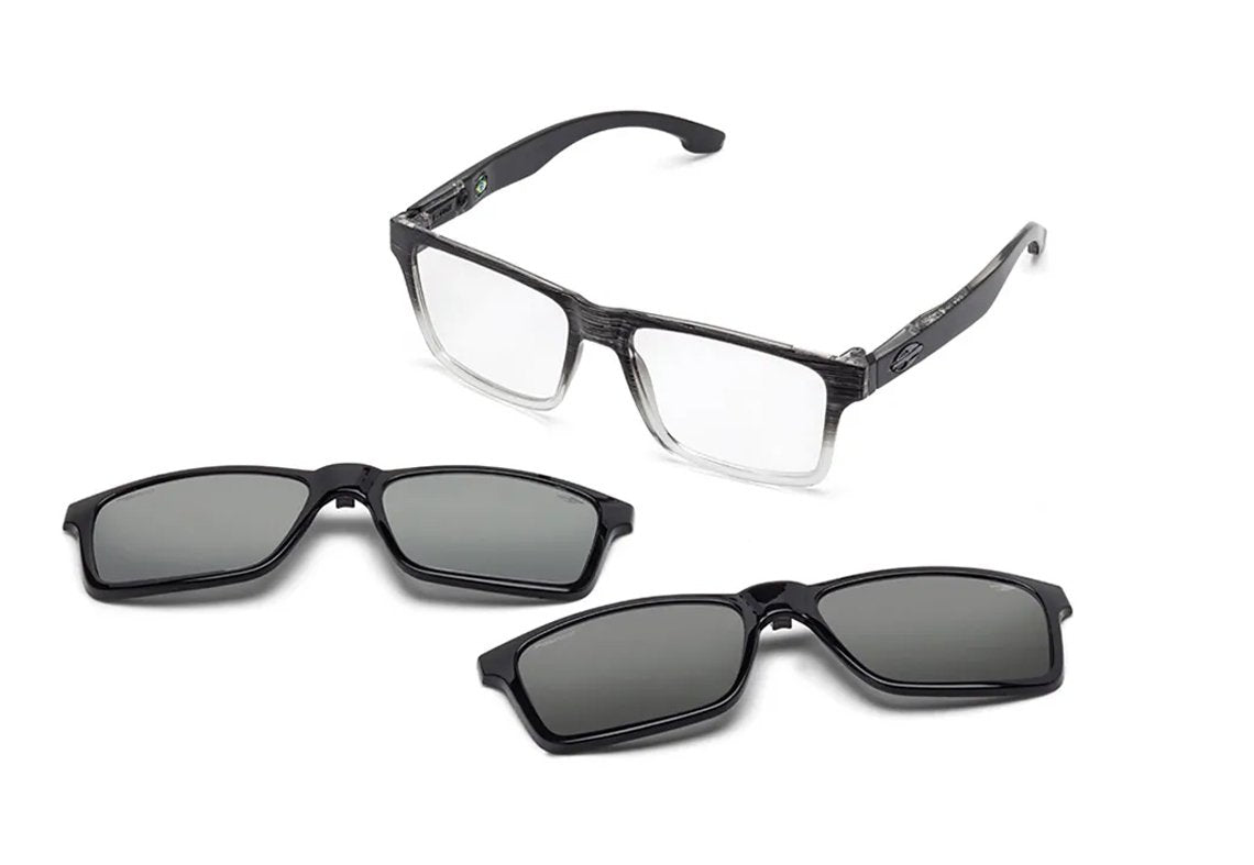 Óculos de Grau Mormaii Swap Clip On Preto Brilho Degradê/ Prata Espelhado Polarizado/ Preto Polarizado - Lente 5,6 Cm