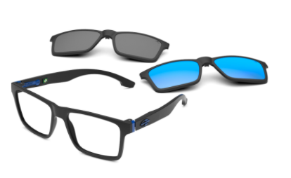 Mormaii Swap NG Duo Clip On Preto e Azul Fosco / Cinza Polarizado / Azul Espelhado Polarizado - Lente 5,6 cm - Grau
