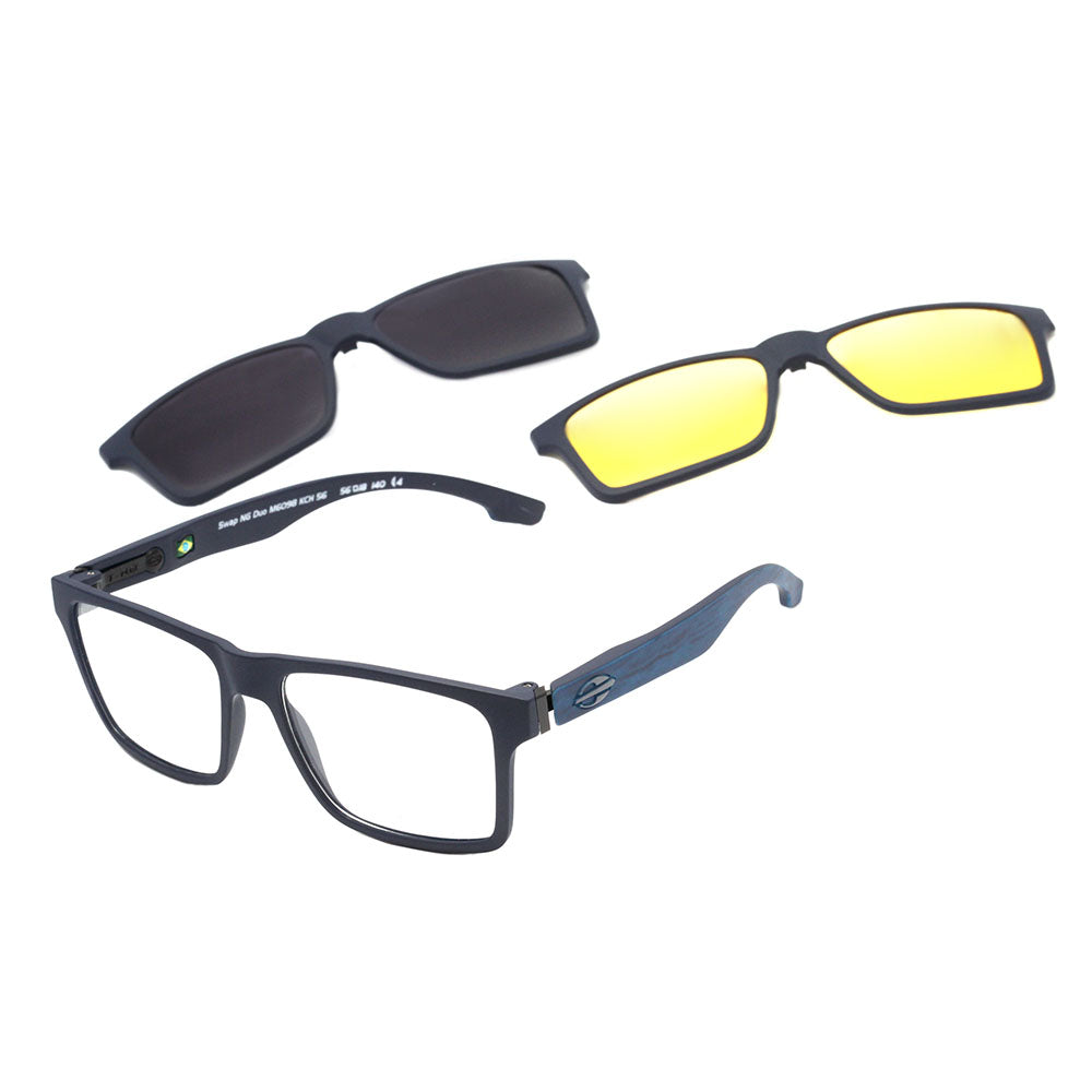 Mormaii Swap NG Duo Clip On Azul e Marrom Fosco / Preto Polarizado / Amarelo Polarizado - Lente 5,6 cm