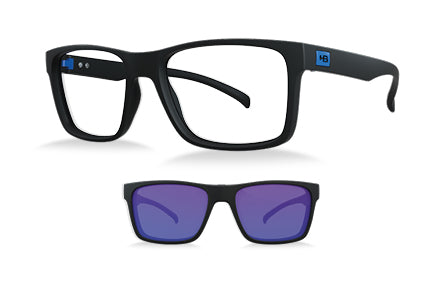 HB Polytech 0339 Clip On Matte Black / Blue Chrome Polarized - Lente 5,3 cm - Grau
